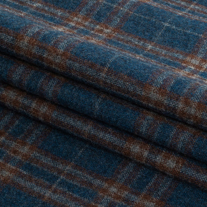 Italian Poseidon and Brown Plaid Super 100 Wool and Cashmere Suiting Folded