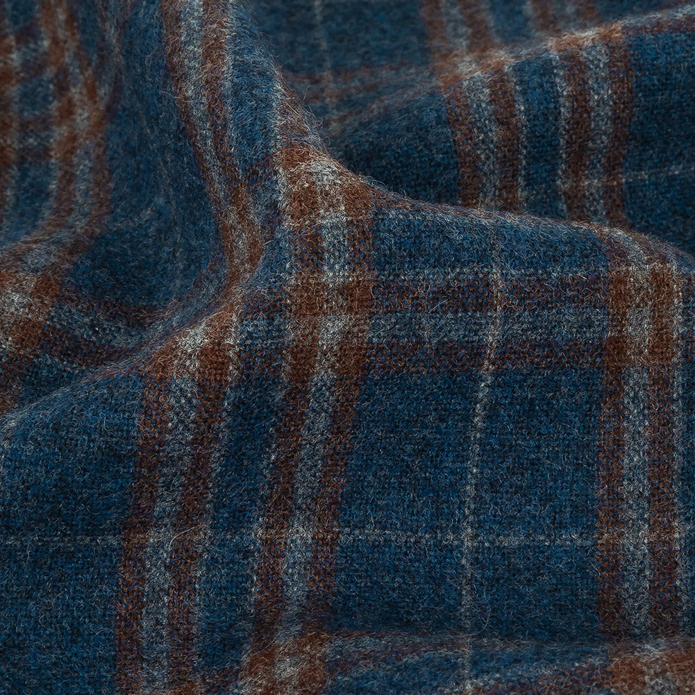 Italian Poseidon and Brown Plaid Super 100 Wool and Cashmere Suiting Detail