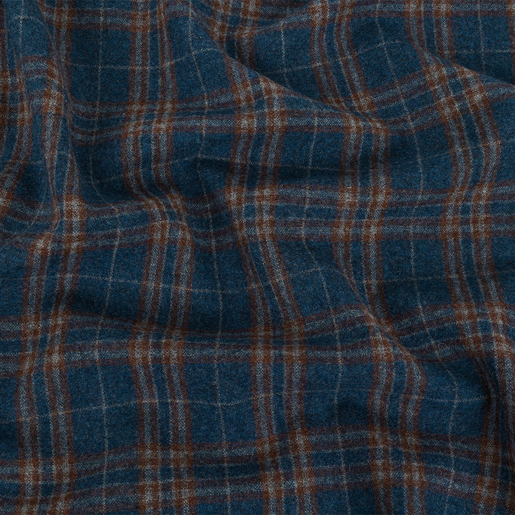 Italian Poseidon and Brown Plaid Super 100 Wool and Cashmere Suiting