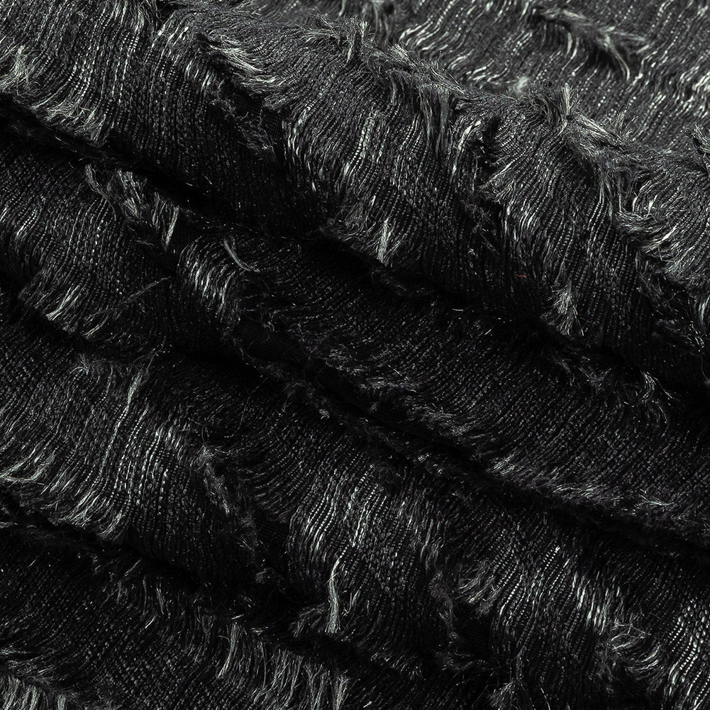 Black and Luminous Silver Fringed Waves Novelty Woven Folded