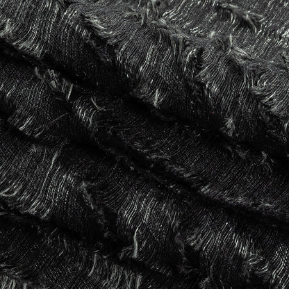 Black and Luminous Silver Fringed Waves Novelty Woven Folded