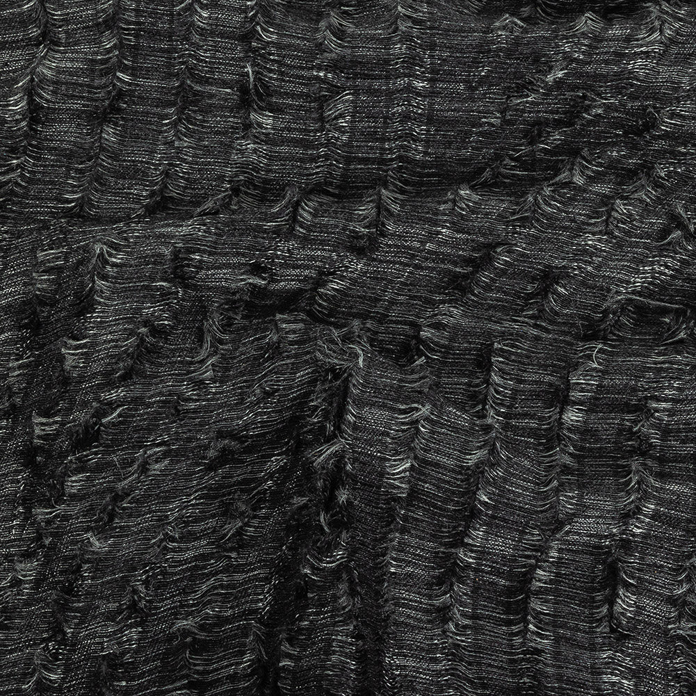 Black and Luminous Silver Fringed Waves Novelty Woven