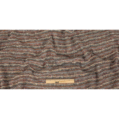 Gray, Red and Metallic Gold Striped Chunky Cotton and Wool Knit Full