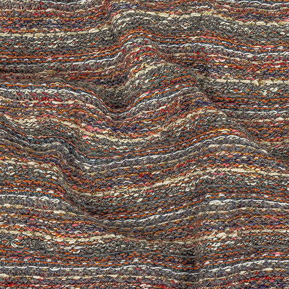 Gray, Red and Metallic Gold Striped Chunky Cotton and Wool Knit