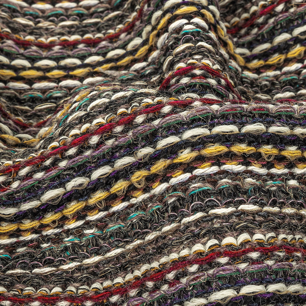 Taupe, Red and Yellow Striped Chunky Wool Knit Detail