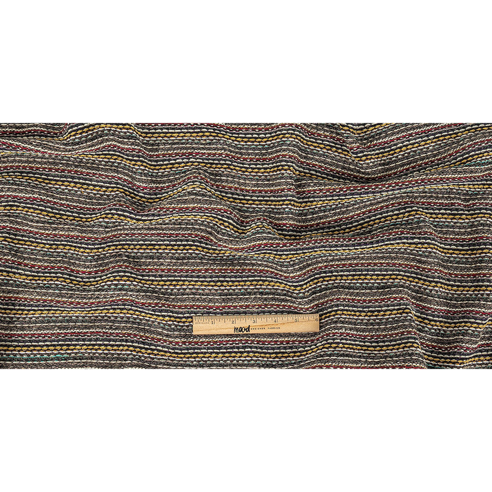 Taupe, Red and Yellow Striped Chunky Wool Knit Full