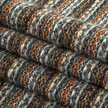 Pumpkin, Slate and Metallic Amber Ale Striped Chunky Cotton and Wool Knit Folded