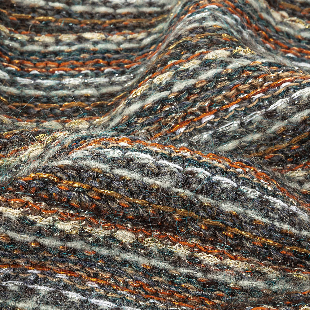 Pumpkin, Slate and Metallic Amber Ale Striped Chunky Cotton and Wool Knit Detail
