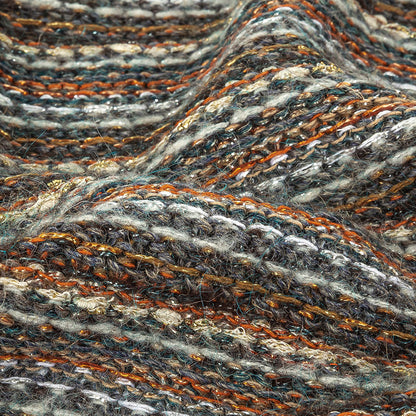 Pumpkin, Slate and Metallic Amber Ale Striped Chunky Cotton and Wool Knit Detail