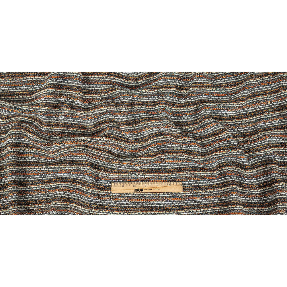 Pumpkin, Slate and Metallic Amber Ale Striped Chunky Cotton and Wool Knit Full