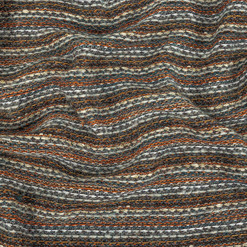 Pumpkin, Slate and Metallic Amber Ale Striped Chunky Cotton and Wool Knit