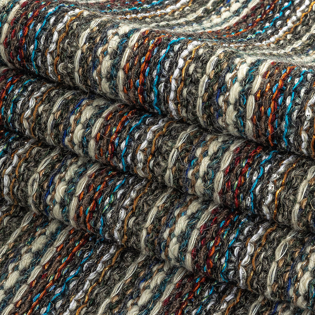 Turquoise, Brick and Metallic Silver Striped Chunky Wool Knit Folded