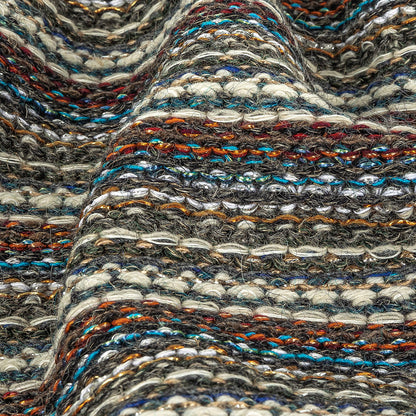 Turquoise, Brick and Metallic Silver Striped Chunky Wool Knit Detail