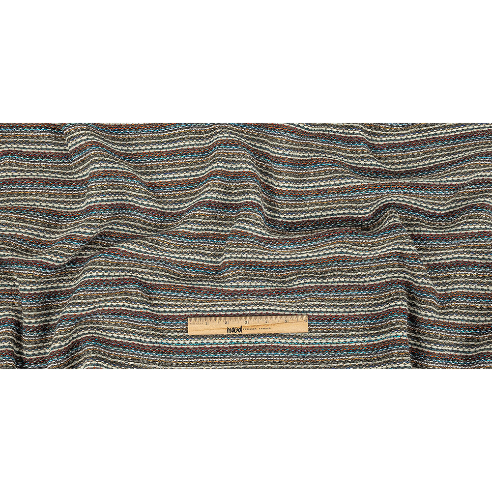 Turquoise, Brick and Metallic Silver Striped Chunky Wool Knit Full