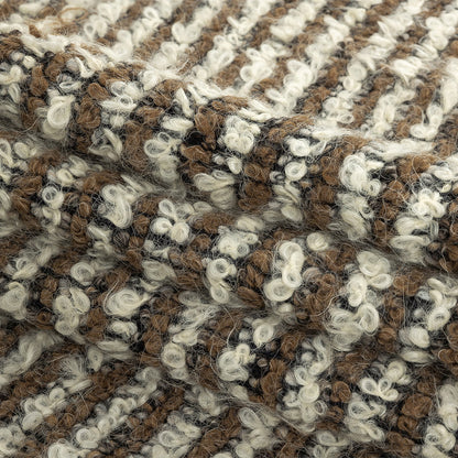 Italian Beige, Ivory and Black Striped Knit Wool Boucle Folded