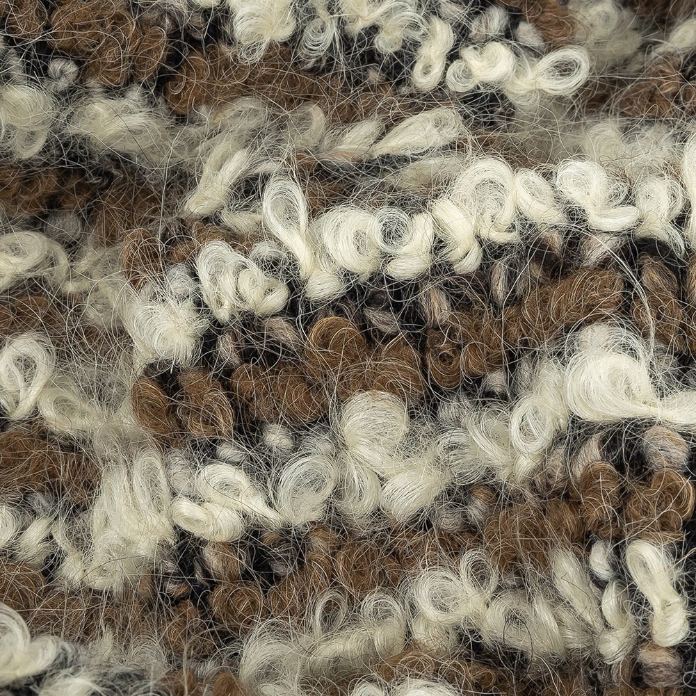 Italian Beige, Ivory and Black Striped Knit Wool Boucle Detail