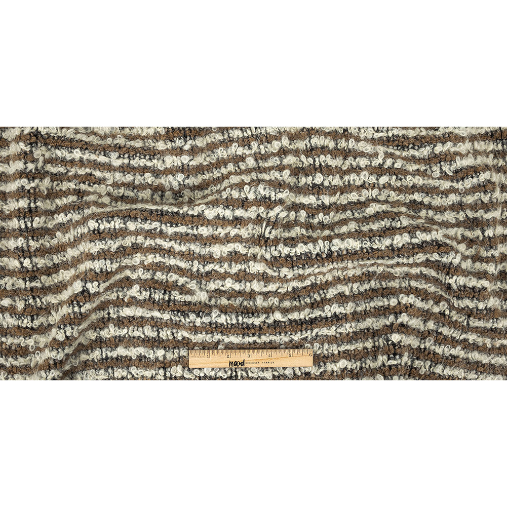 Italian Beige, Ivory and Black Striped Knit Wool Boucle Full