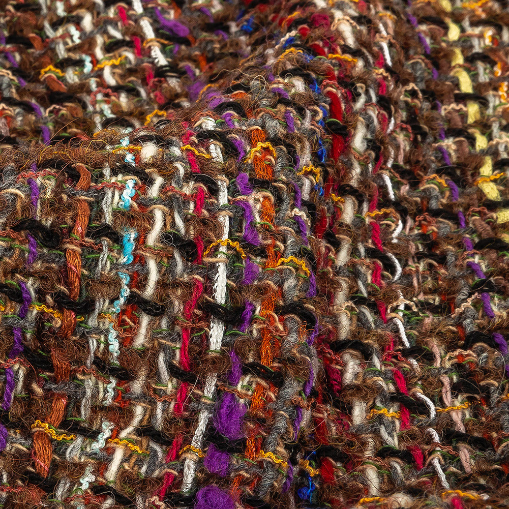 Italian Brown and Multicolored Loosely Woven Wool Tweed Detail