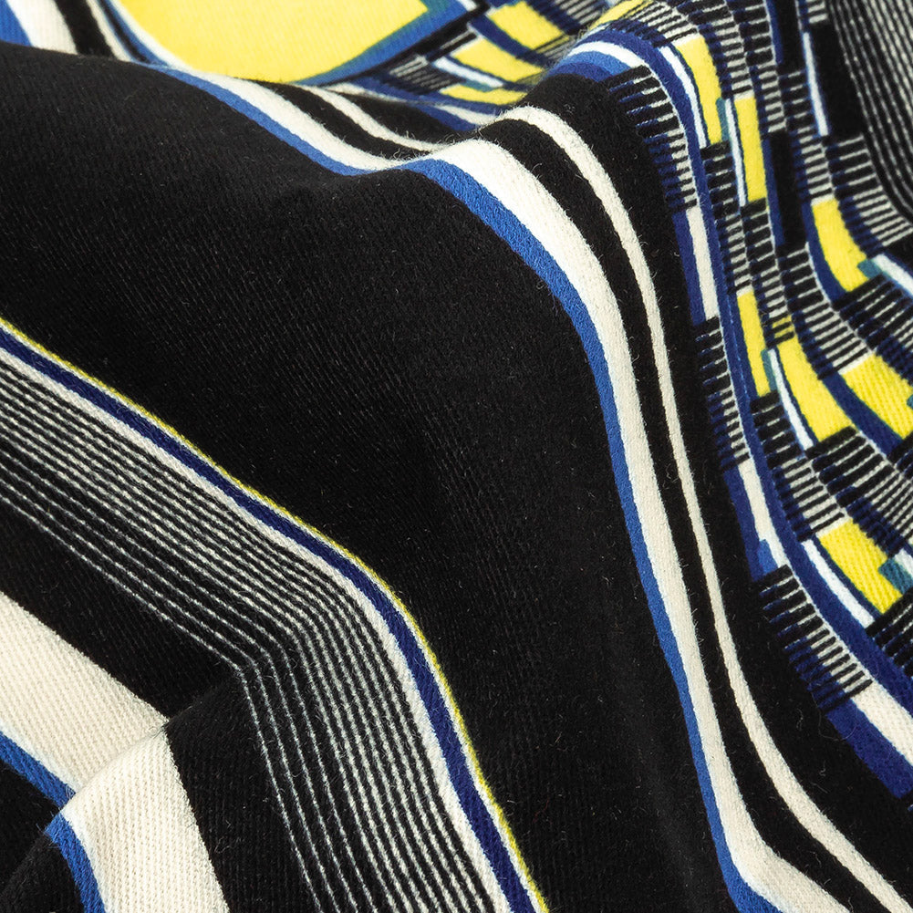 Navy, Yellow and Cobalt Geometric Stretch Brushed Cotton Twill Detail