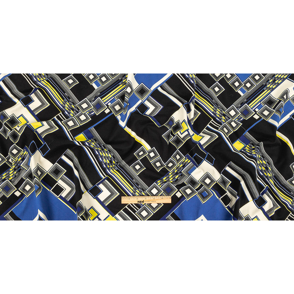 Navy, Yellow and Cobalt Geometric Stretch Brushed Cotton Twill Full