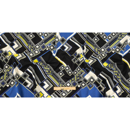 Navy, Yellow and Cobalt Geometric Stretch Brushed Cotton Twill Full