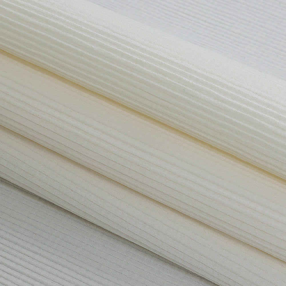 Ivory Ribbed Stretch Polyester Matelasse Folded