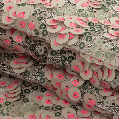 Pink, Lacquer and Satin Moss Sequin Passageways on White Mesh Folded
