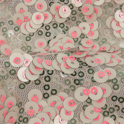 Pink, Lacquer and Satin Moss Sequin Passageways on White Mesh Detail