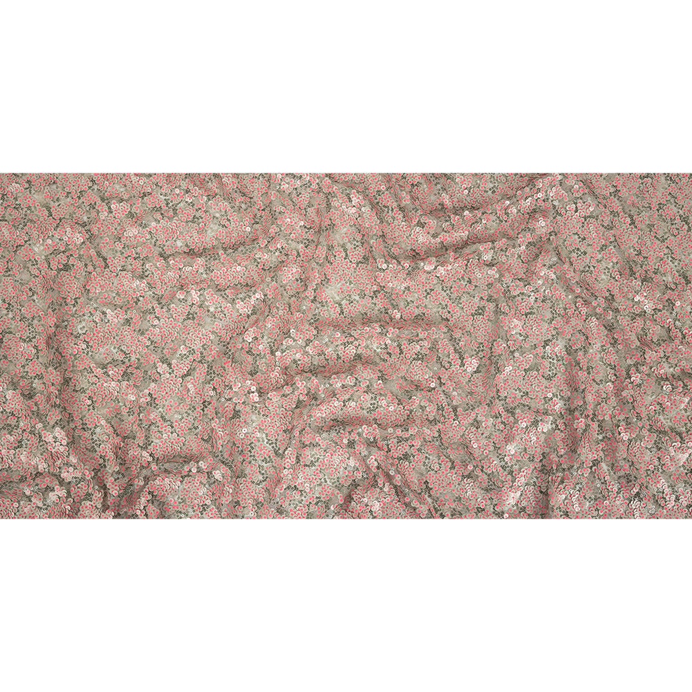 Pink, Lacquer and Satin Moss Sequin Passageways on White Mesh Full