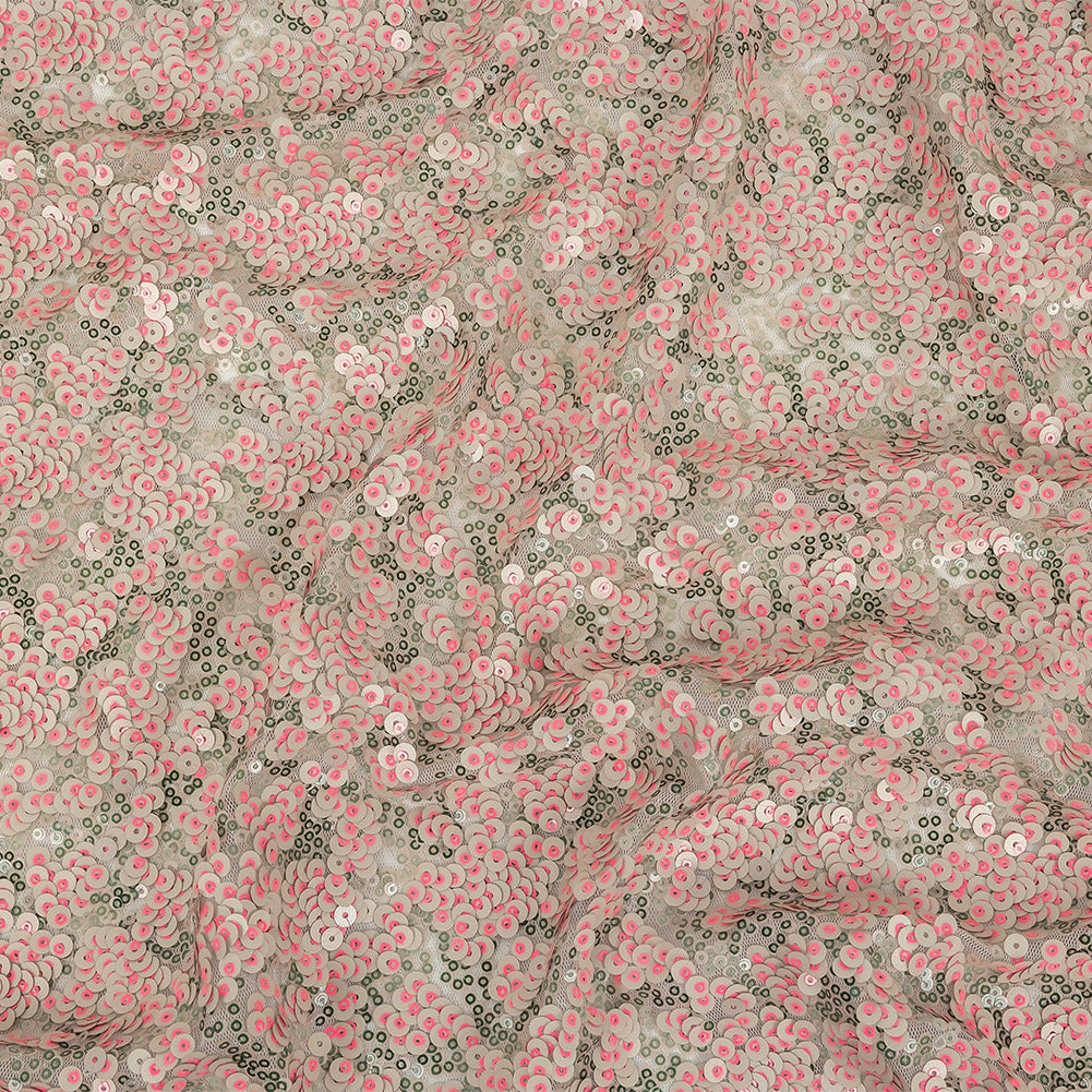 Pink, Lacquer and Satin Moss Sequin Passageways on White Mesh