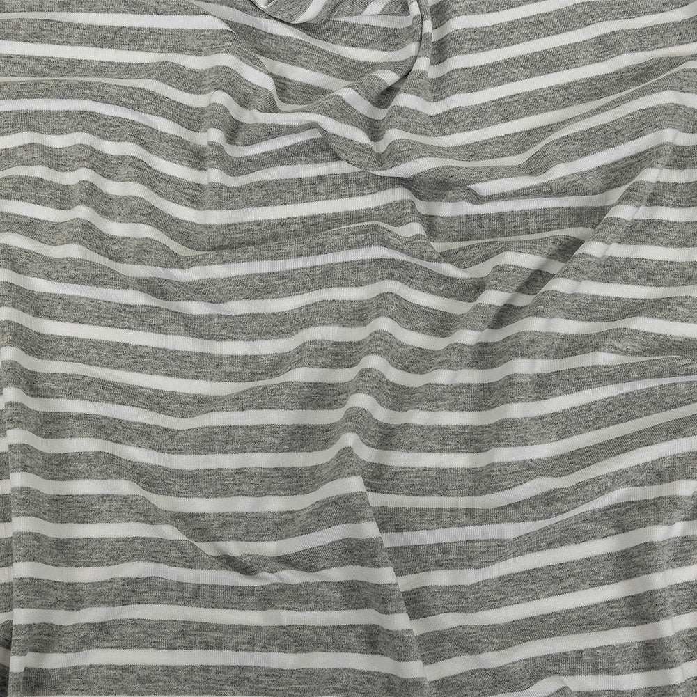 Heathered Gray and White Striped Stretch Rayon Jersey