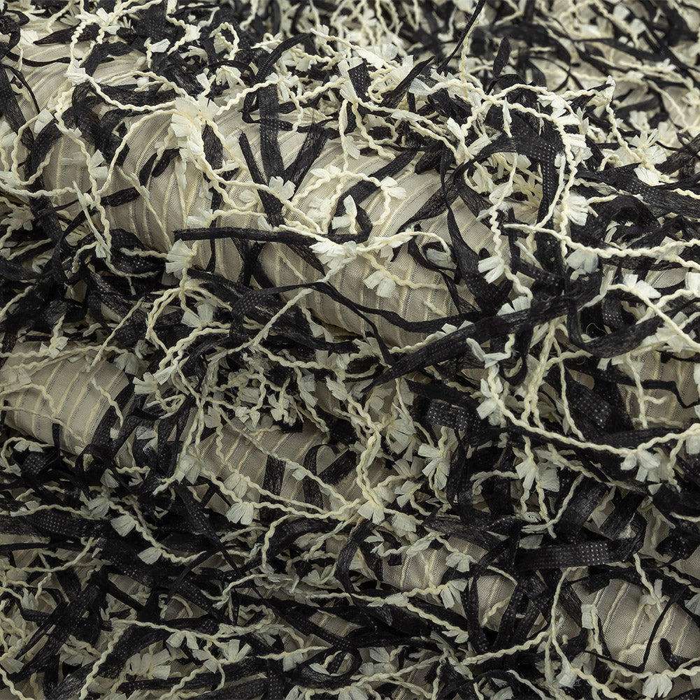 Novelty Black and Ivory Fringed Polyester Woven Folded