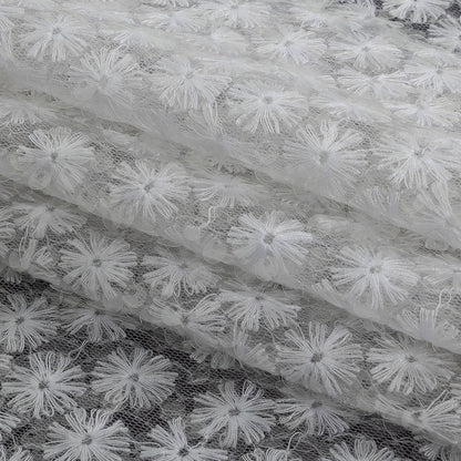 White Daisy Embroidered Netting with Clear Baby Sequins Folded