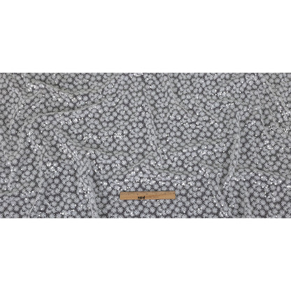 White Daisy Embroidered Netting with Clear Baby Sequins Full