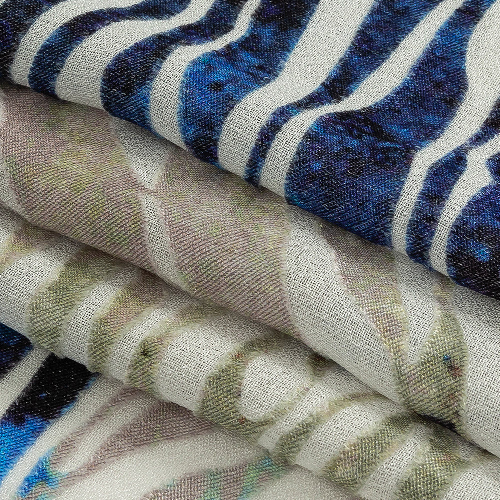 Vegan Limoges Blue and Tea Green Abstract Printed Burnout Viscose Crepe Folded