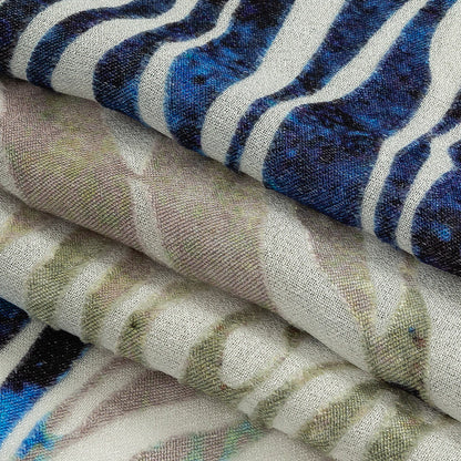 Vegan Limoges Blue and Tea Green Abstract Printed Burnout Viscose Crepe Folded