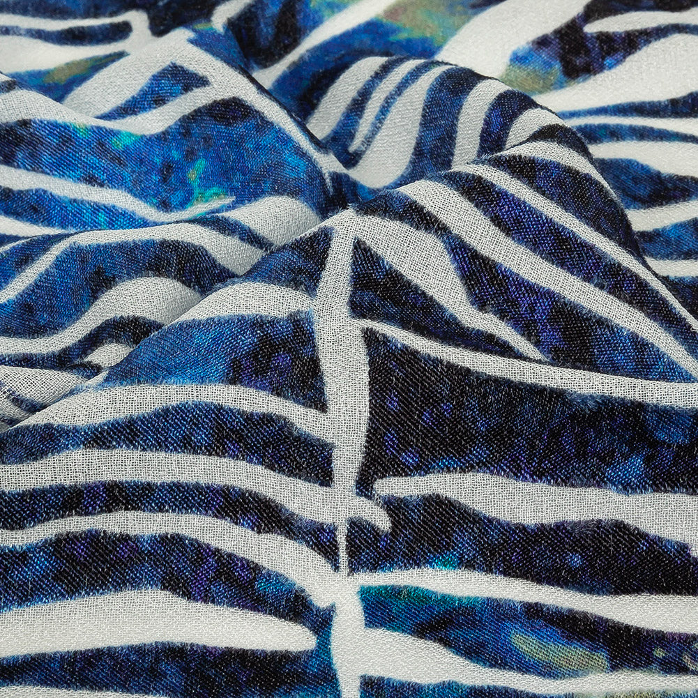 Vegan Limoges Blue and Tea Green Abstract Printed Burnout Viscose Crepe Detail