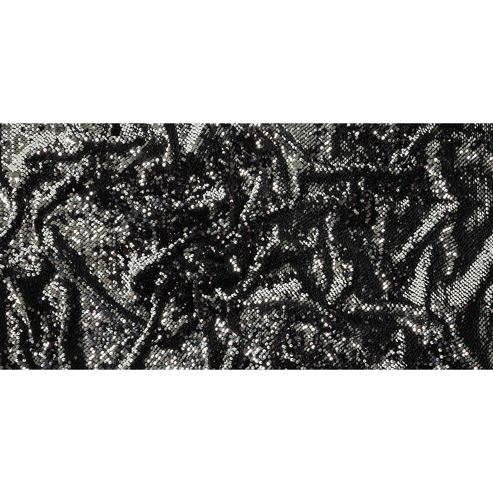 Milly Italian Black and Reflective Silver Paillette Sequins on Black Stretch Velour Full