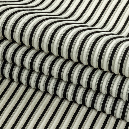 Italian Bright White and Black Raised Stripes Stretch Knit Folded