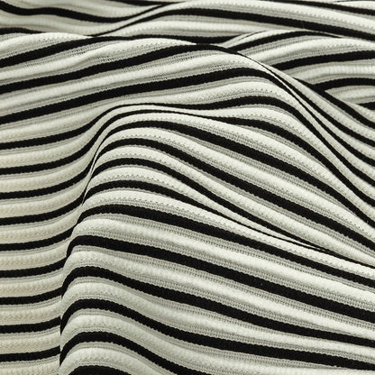 Italian Bright White and Black Raised Stripes Stretch Knit Detail