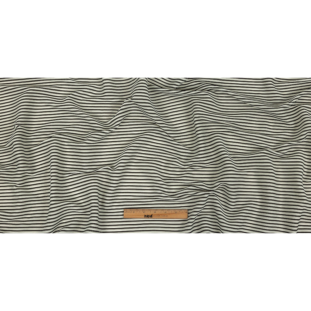 Italian Bright White and Black Raised Stripes Stretch Knit Full