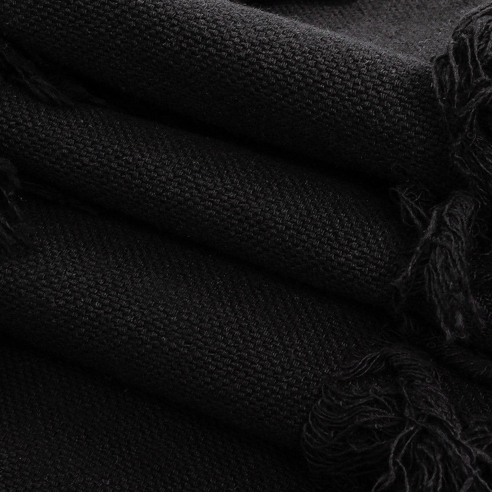 Italian Black Cotton Canvas with Fringe Stripes Folded