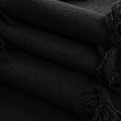 Italian Black Cotton Canvas with Fringe Stripes Folded