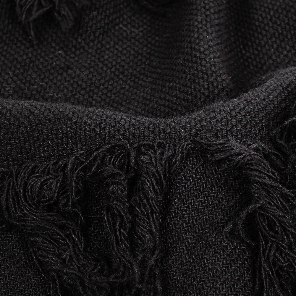 Italian Black Cotton Canvas with Fringe Stripes Detail