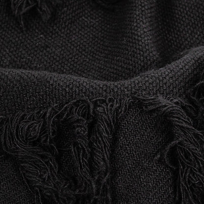 Italian Black Cotton Canvas with Fringe Stripes Detail