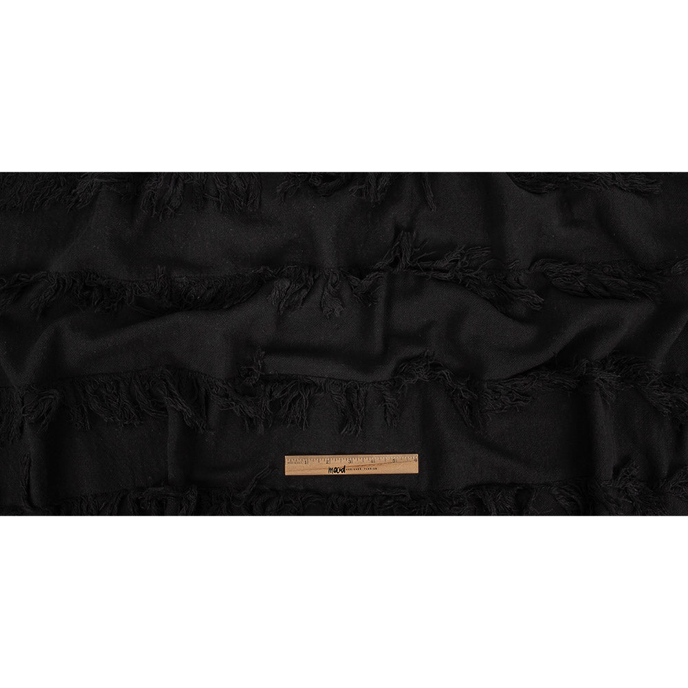 Italian Black Cotton Canvas with Fringe Stripes Full