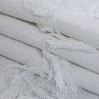 Italian White Cotton Canvas with Fringe Stripes Folded