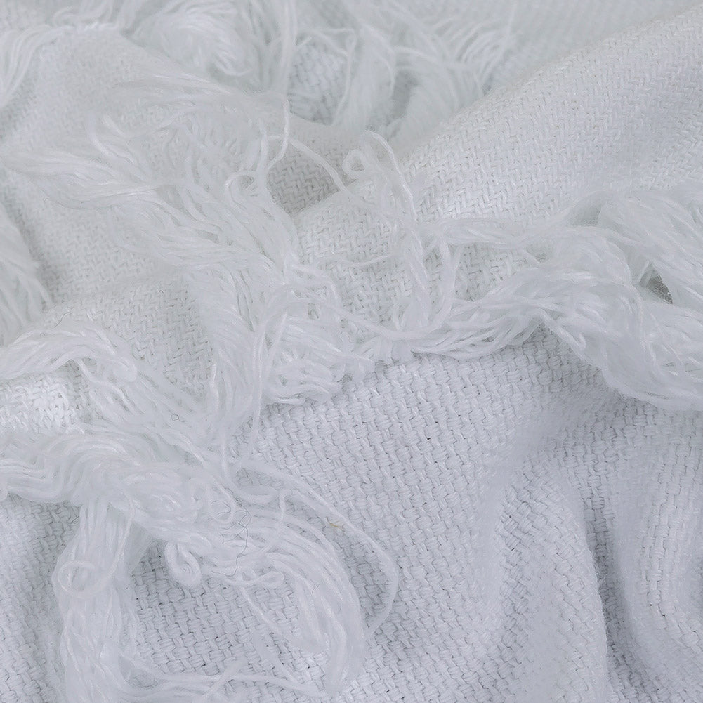 Italian White Cotton Canvas with Fringe Stripes Detail