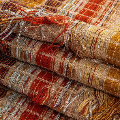 Orange, Honey Yellow and Beige Striped Fringe Novelty Woven Folded
