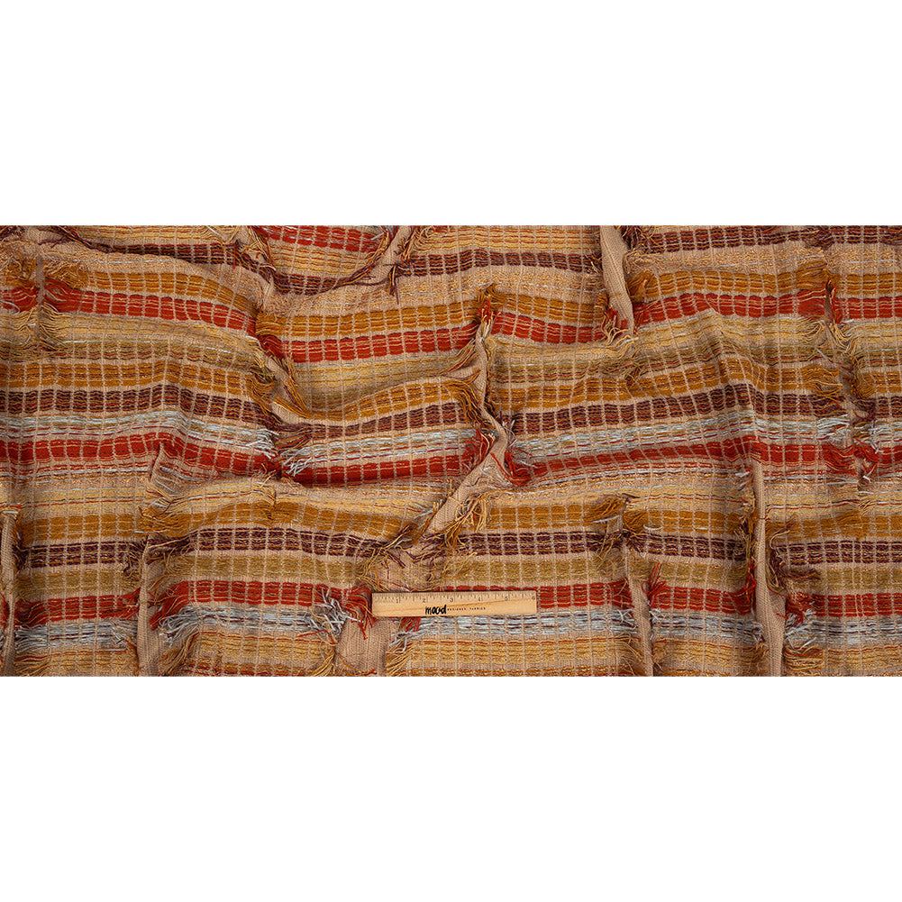 Orange, Honey Yellow and Beige Striped Fringe Novelty Woven Full